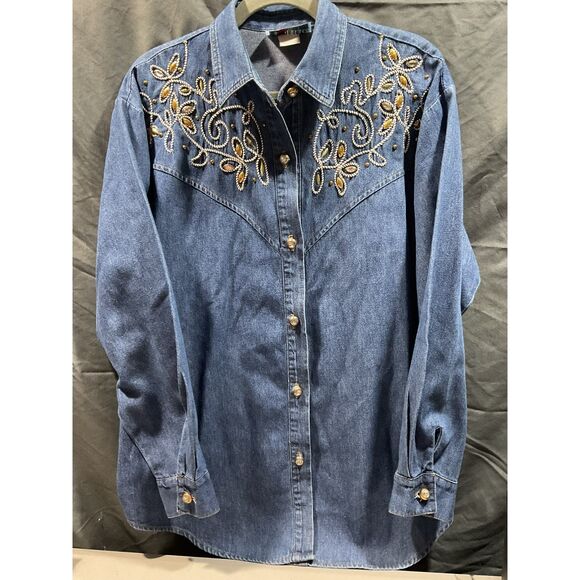 Vintage Donna USA Embellished Denim Shirt - Picture 1 of 6